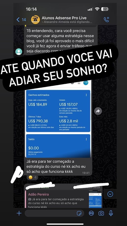 Conversa de aluno e resultado de monetização