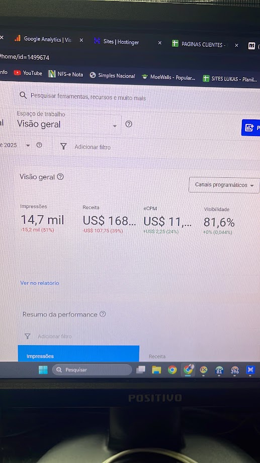 Painel profissional de monetização e métricas